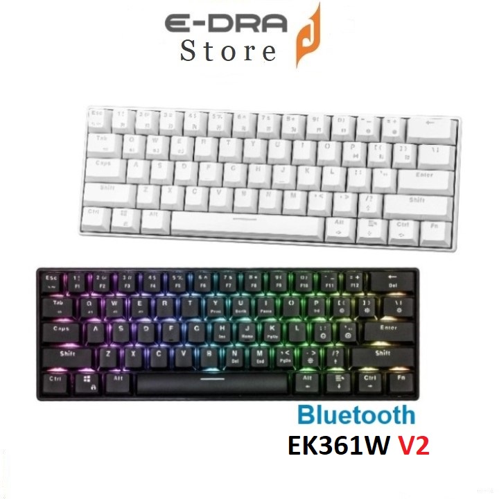 Bàn phím cơ không dây E-DRA EK361W Bluetooth -Layout 61 phím - Led RGB