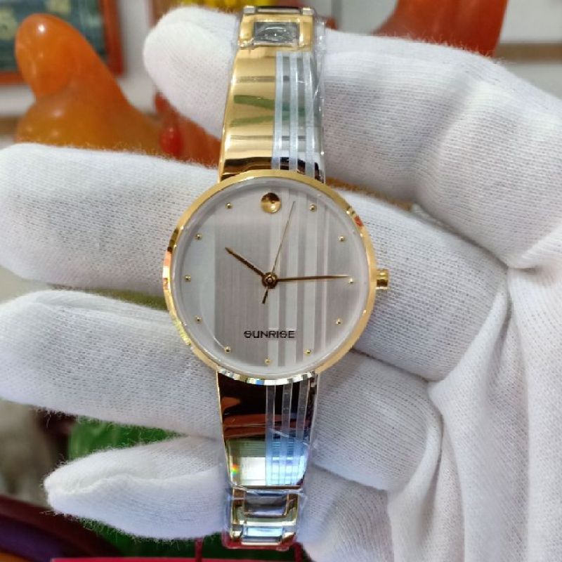Đồng hồ Nữ Sunrise 9925SA mặt trắng dây Demi full hộp, kính saphire chống xước, chống nước tốt