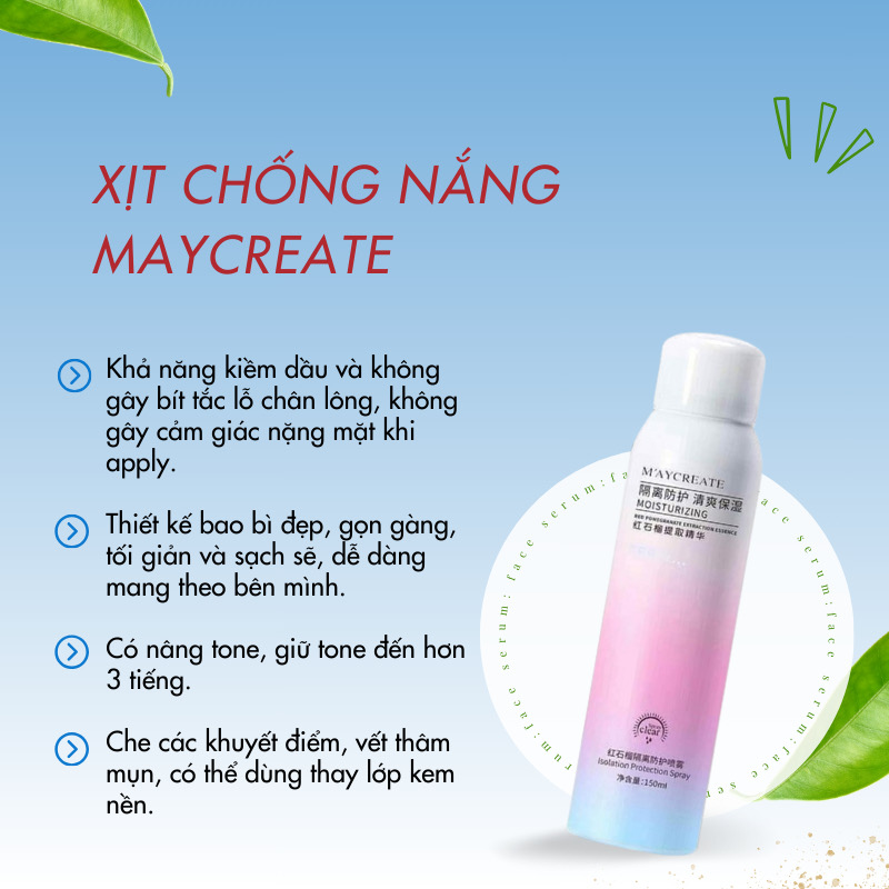 Xịt Chống Nắng Trắng Da Chính Hãng M'aycreate