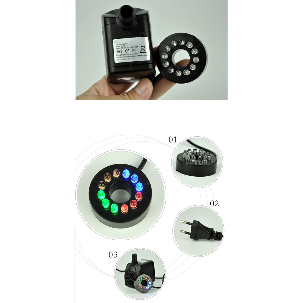 [10W,12 led] Máy Bơm Nước Chìm,Hồ Cá Hòn Non,Bộ Thác Nước, có 12 đèn led đổi màu
