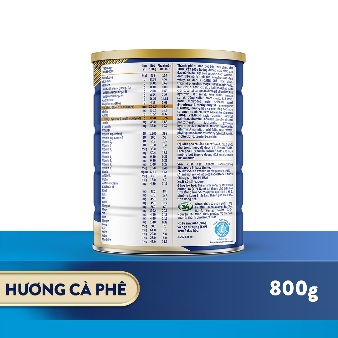 [CHỈ 20H 04-08.05 QUÀ TẶNG CHO ĐH 1500K-SLCH] Lon sữa bột Ensure Gold hương cà phê 800g