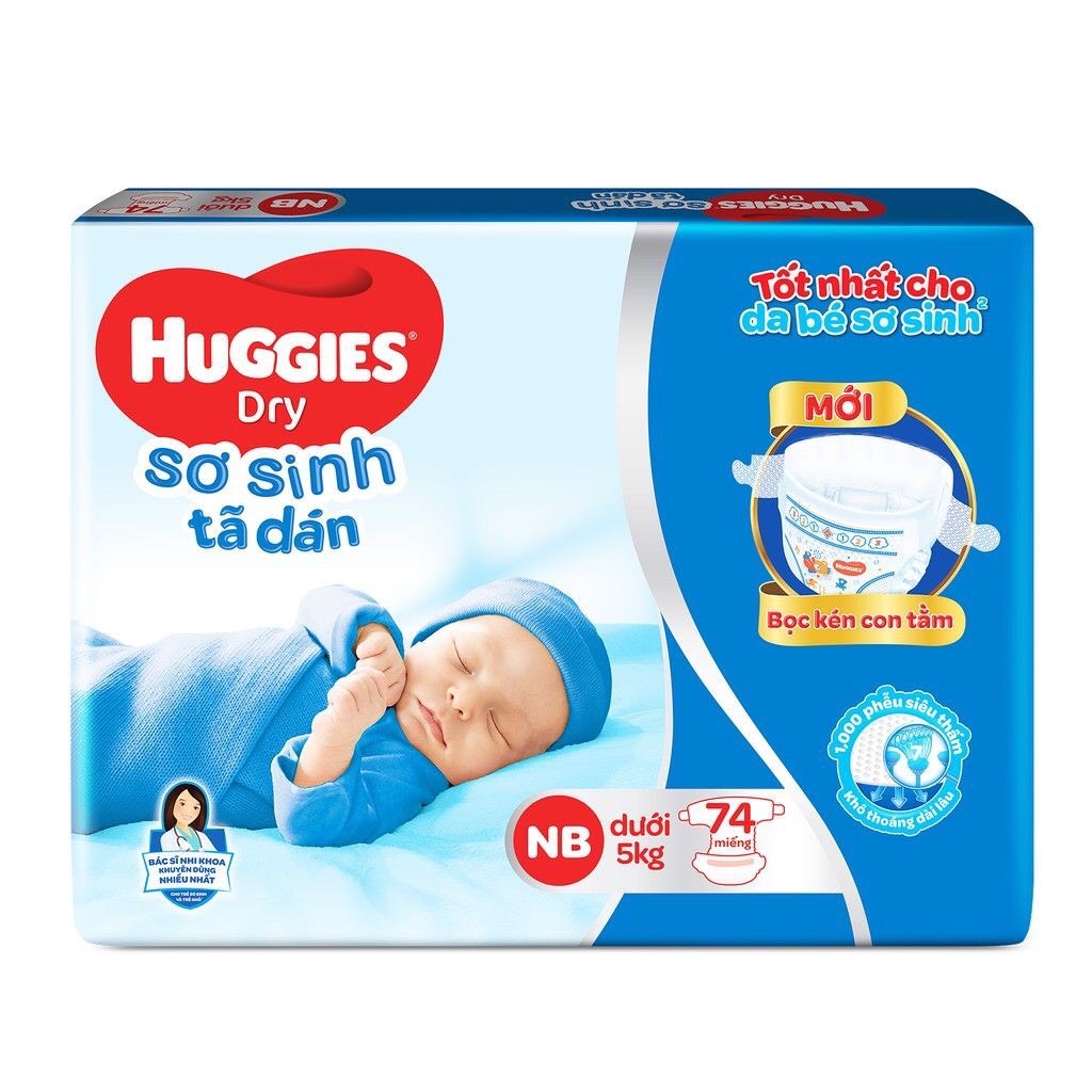 Tã dán sơ sinh Huggies NB74 (dưới 5kg) - Gói 74 miếng