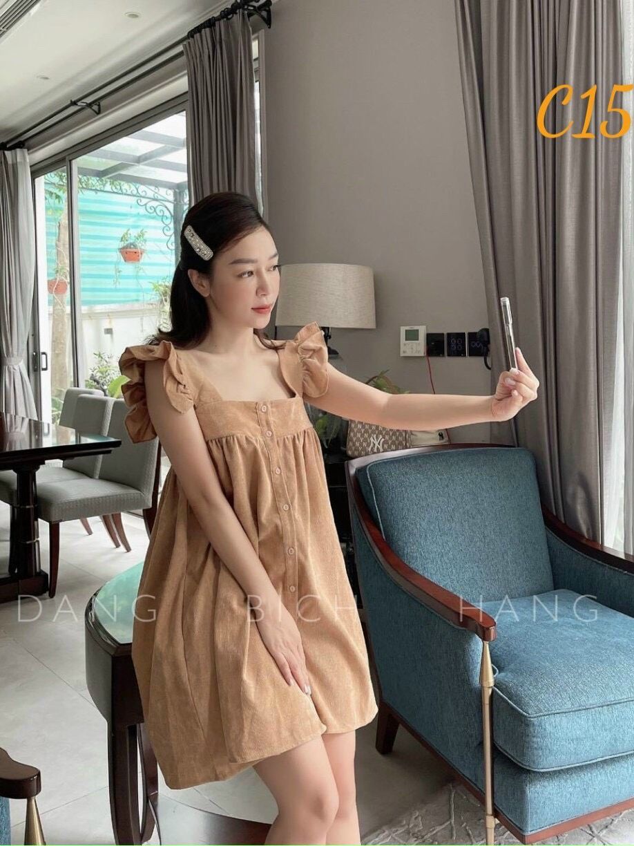 ĐẦM XÒE TAY BÈO CỔ VUÔNG SIÊU XINH