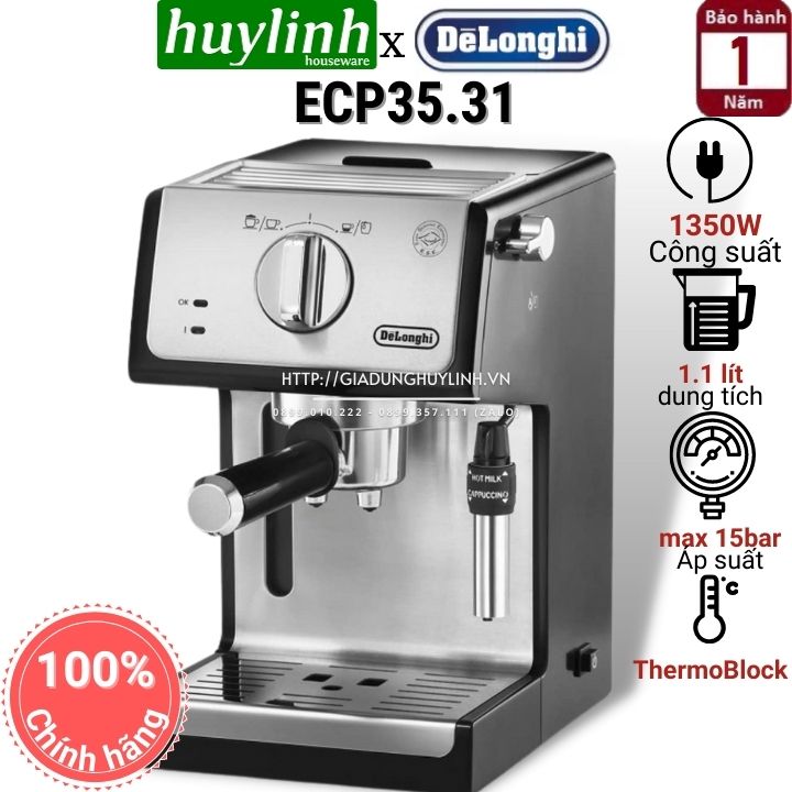 [Trả góp 0%]Máy pha cà phê Delonghi ECP35.31 - 1100W - 15 bar