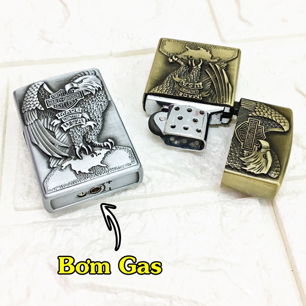 BẬT LỬA GAS ĐÁ KHẮC NỔI LOGO HARLEY DAVIDSON HÌNH ĐẠI BÀNG