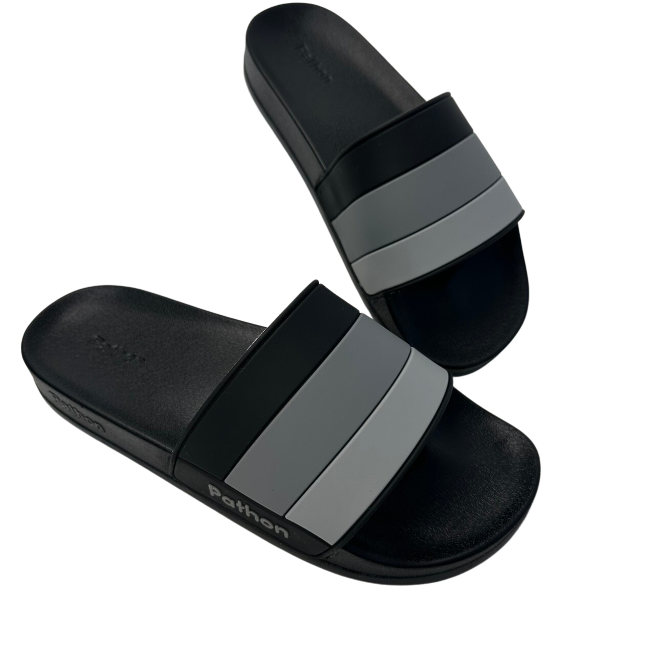 Dép nam nữ quai ngang slipper Pathon quai PVC và đế PU đen quai xọc xám đen lớn SD120