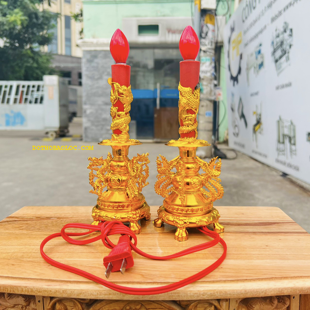 Đèn nến thờ long phụng bằng điện 3 cỡ