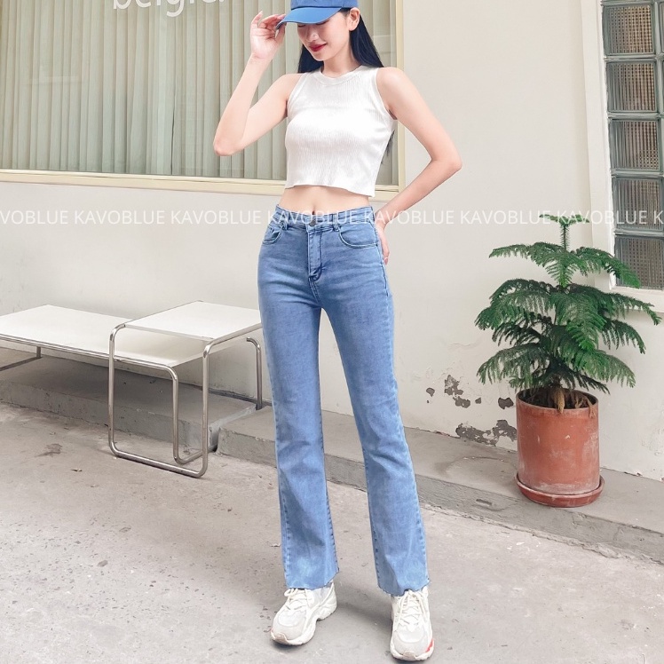 Quần Bò Nữ Ống Loe Lưng Cao - Quần Jeans Nữ Cạp Cap