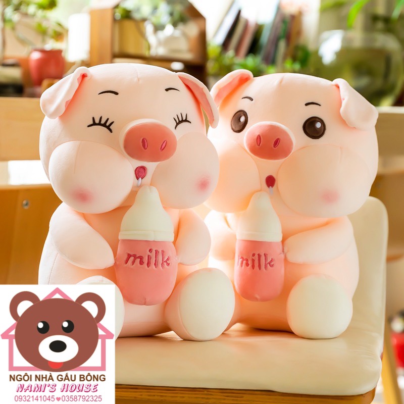 [XẢ KHO GIÁ SỈ] GẤU BÔNG HEO ÔM BÌNH SỮA 35CM