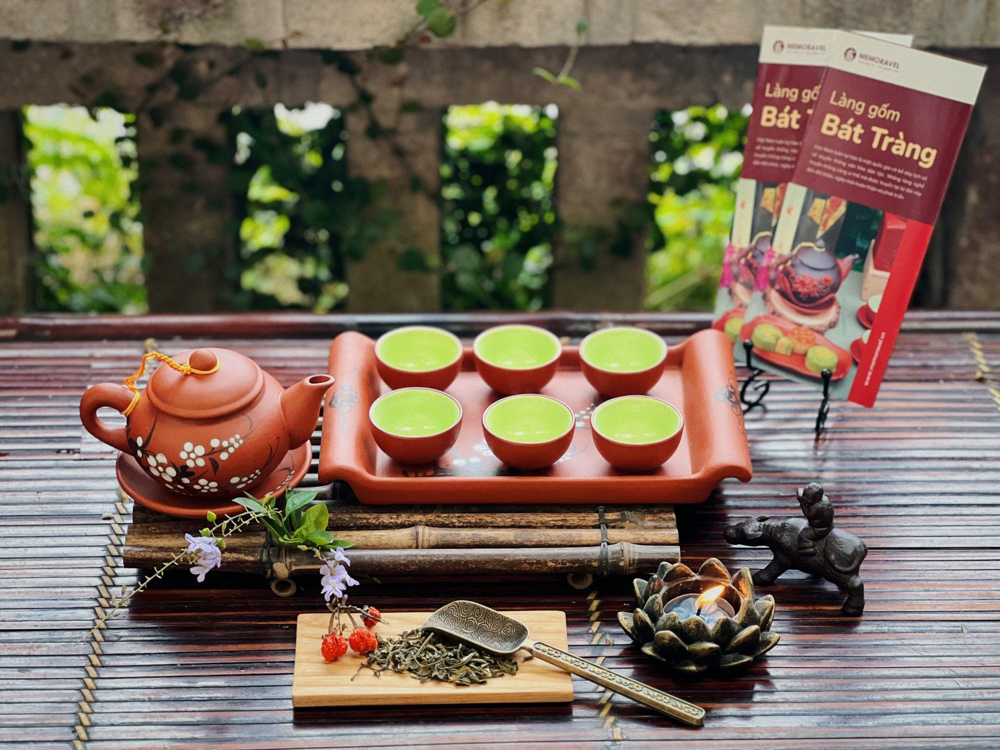 Bộ ấm chén gốm đất đỏ tử sa hoa mai - Gốm Sứ Bát Tràng