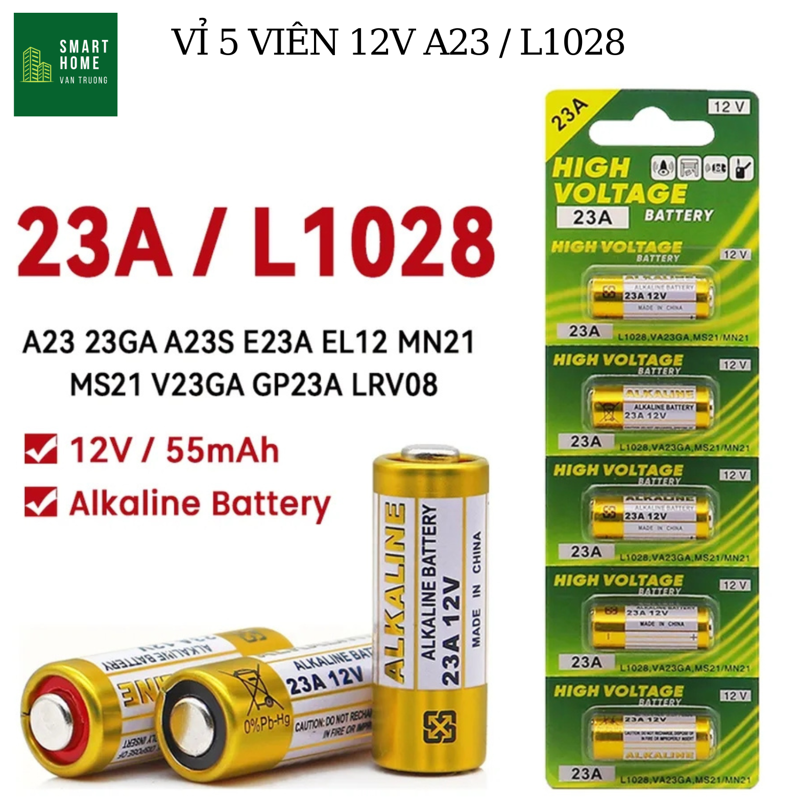 5 PCs alkaline 23A 27A 12V battery high voltage battery pack for electric key fob, door controller, alarm