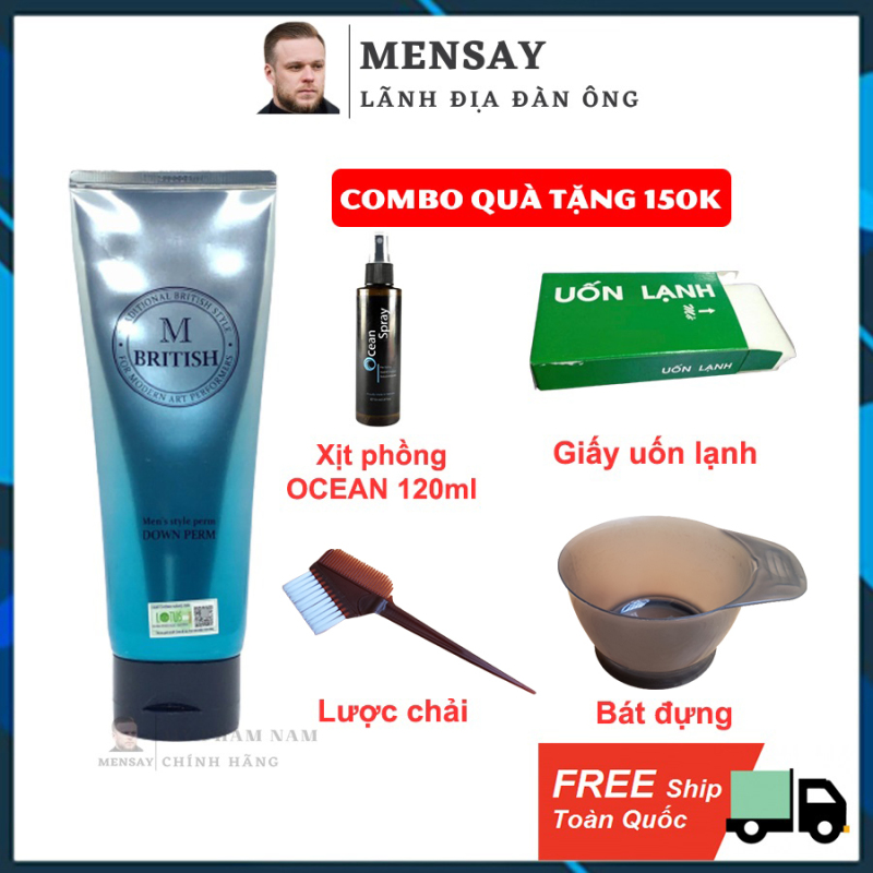 Kem ép side tóc BRITISH M Mens Style Down Perm 200g + tặng xịt phồng Ocean prestyling 120ml + bộ quà tặng VIP cao cấp