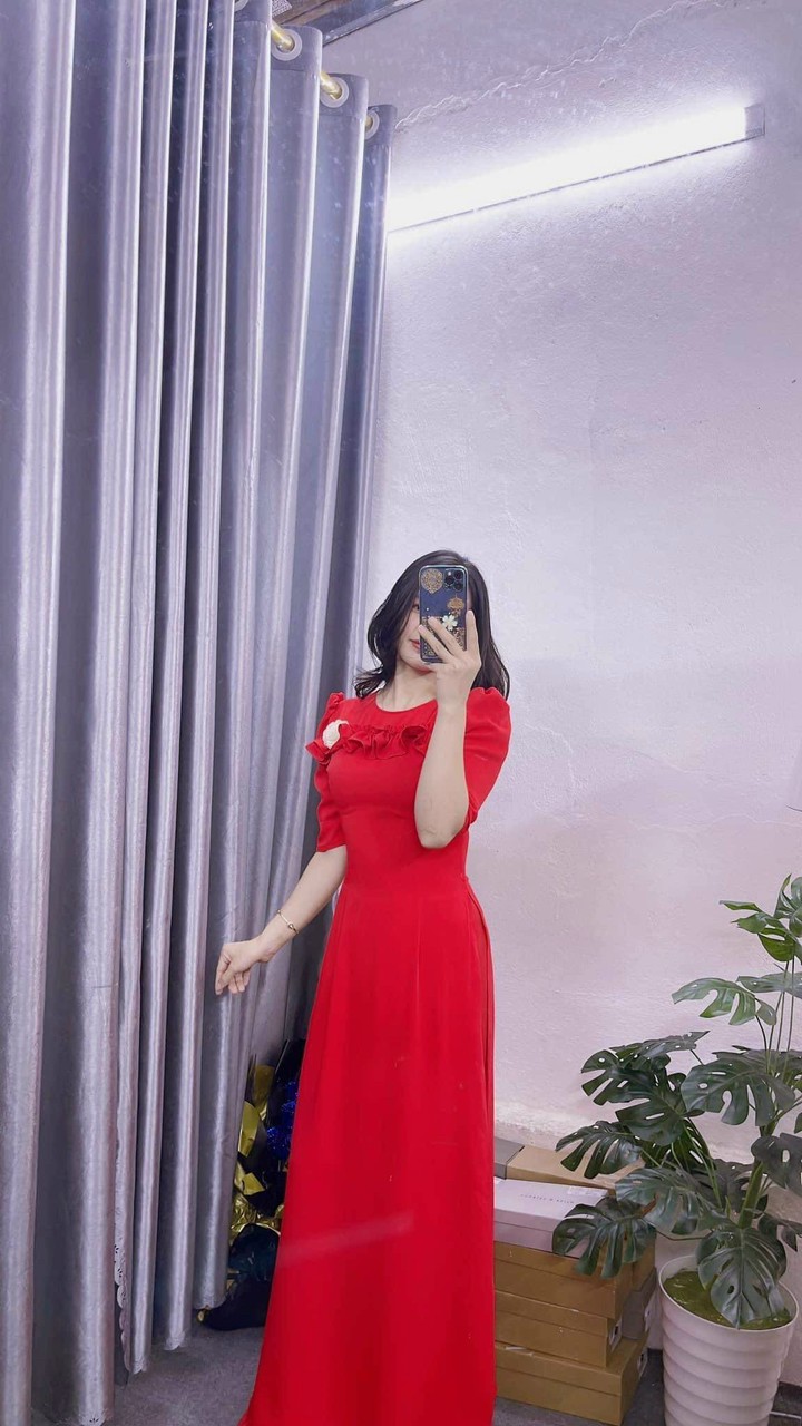 Sét Áo Dài Lụa Tuyết Nhung Phối hoa bèo ngực