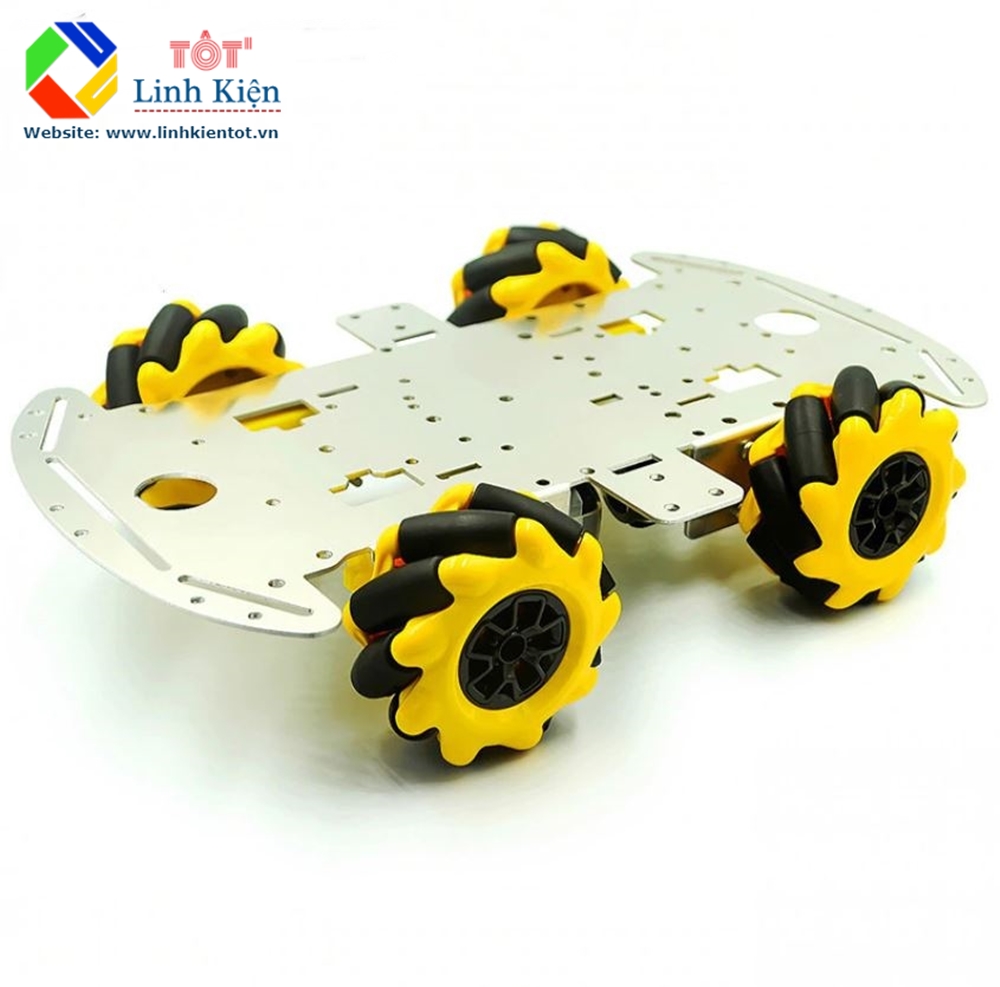 Bộ khung xe đa hướng Mecanum - Khung nhôm, bánh xe Mecanum + động cơ giảm tốc