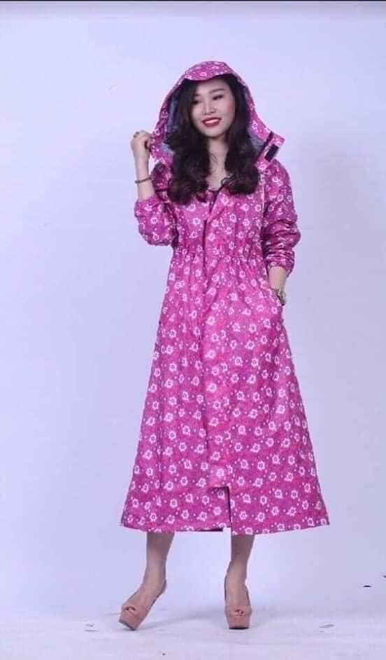 Áo Mưa Măng Tô Nữ Họa Tiết Hoa Vải Dù - Nhẹ - Xinh Xắn - Họa Tiết Hoa