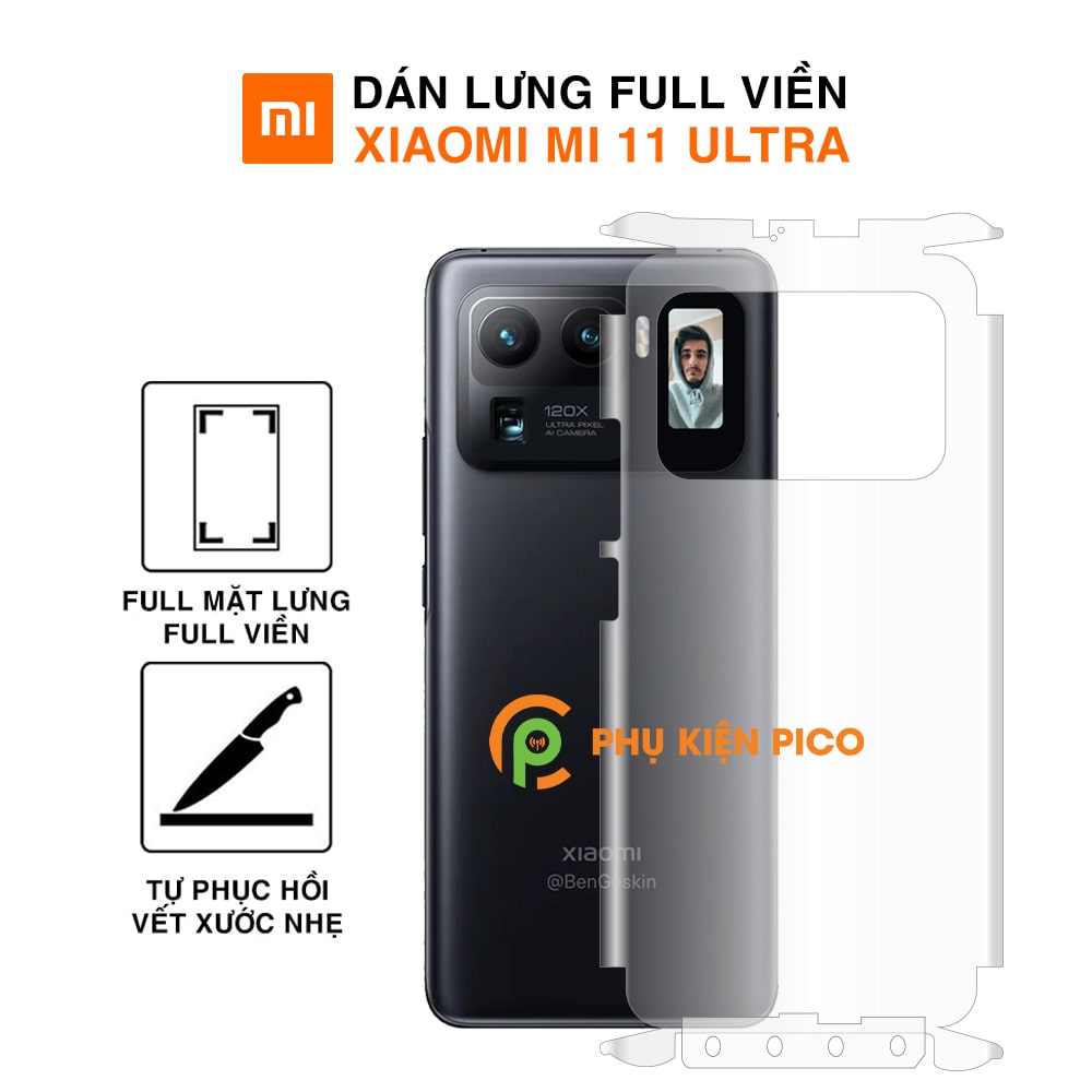 Dán lưng Xiaomi Mi 11 Ultra full mặt lưng full viền trong suốt PPF tự phục hồi vết xước - Dán dẻo Xiaomi Mi 11 Ultra