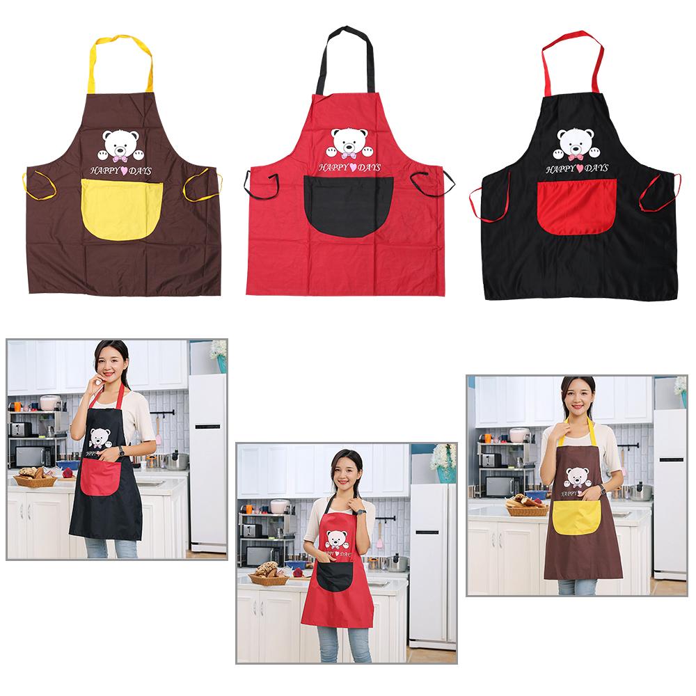 Home Kitchen Chef Restaurant Waiter Apron Greasy Dirt Proof Water Proof Cute Cartoon Bear Microfiber Aprons for Baking Cooking Apron With Pockets