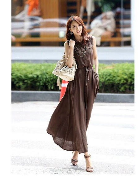 [HCM]ĐẦM MAXI CỔ SƠ MI EO RÚT