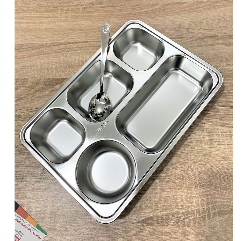 KHAY CƠM PHẦN 5 NGĂN INOX 304 LOẠI DÀY DỰNG THỨC ĂN