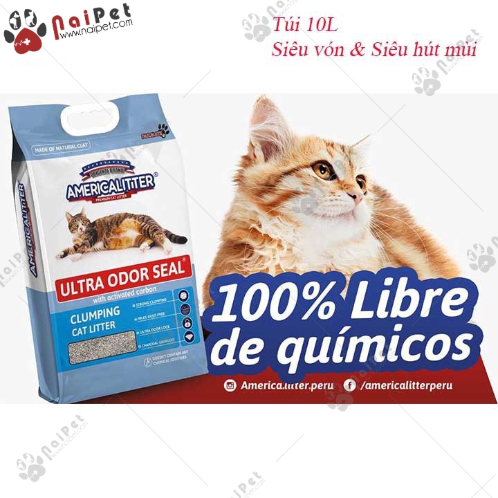 Cát Vệ Sinh Cát Đất Sét Cho Mèo America Litter 10L
