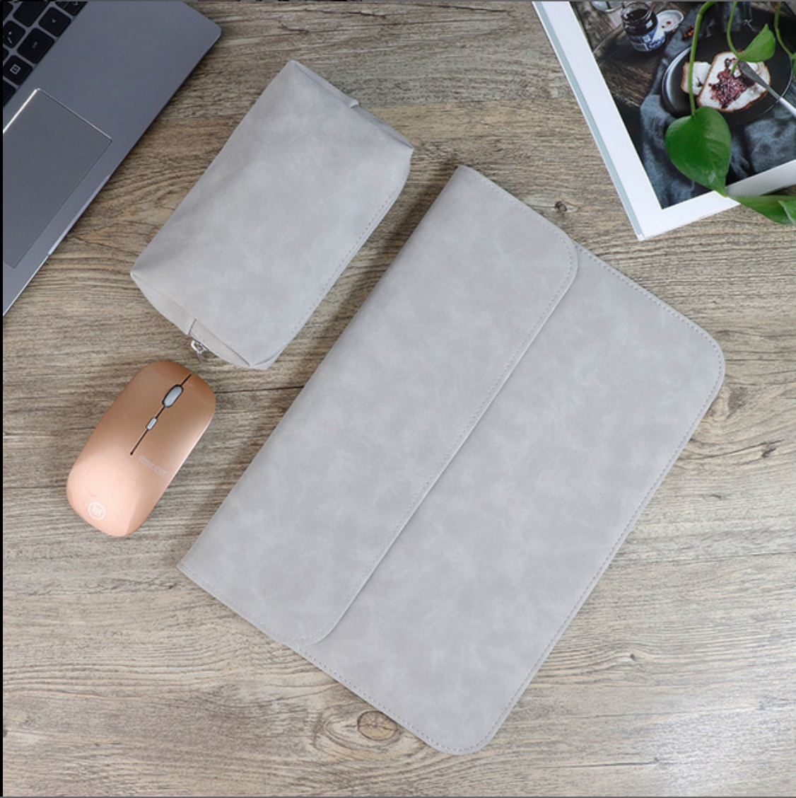 Bao da, túi da chống sốc cho Surface, macbook, laptop kèm ví đựng sạc chuột
