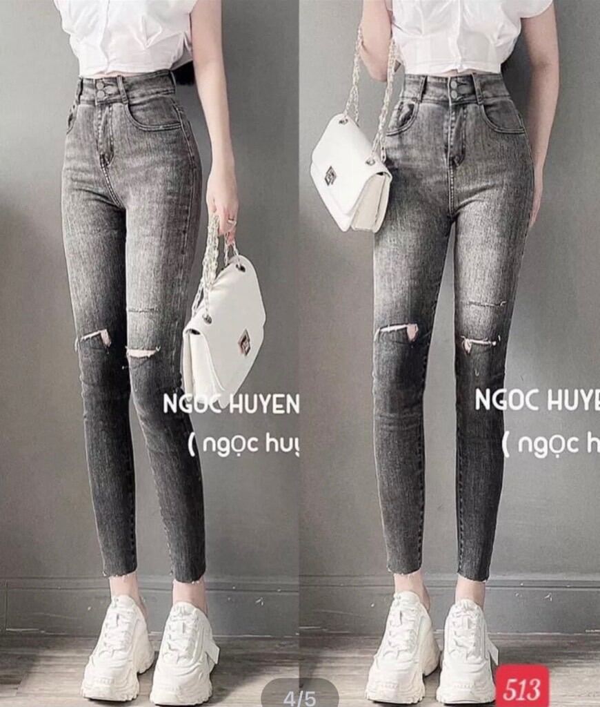 [Mua 2 giảm 5%] Quần jean nữ chất bò xám trơn-quần jean nữ lưng cao siêu hack dáng cao cấp-chất jean co dãn