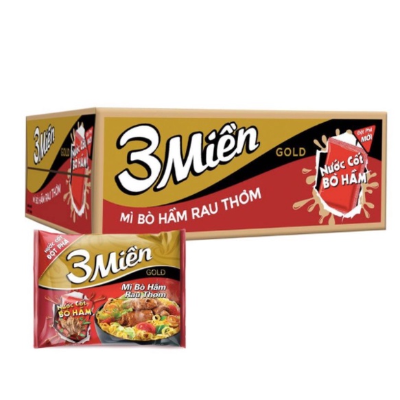 Thùng 30 gói x 75g Mì Tôm 3 Miền (Bò Hầm Rau Thơm).