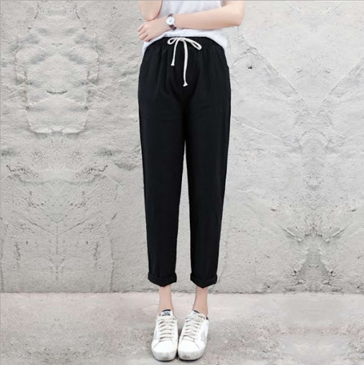 Quần baggy nữ cạp chun chất thô đũi