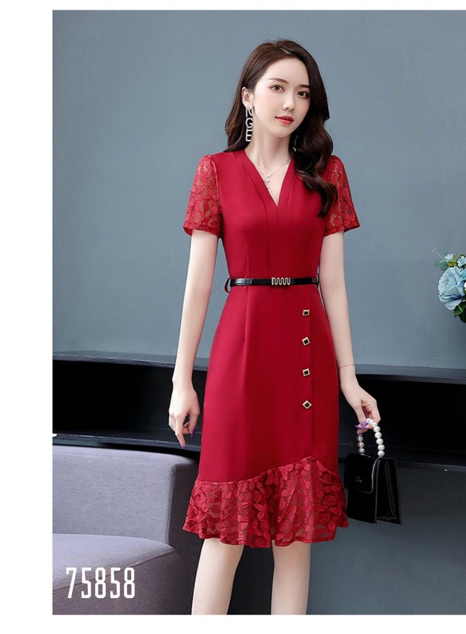 [HCM]ĐẦM SUÔNG PHỐI REN SANG TRỌNG KÈM THẮT LƯNG