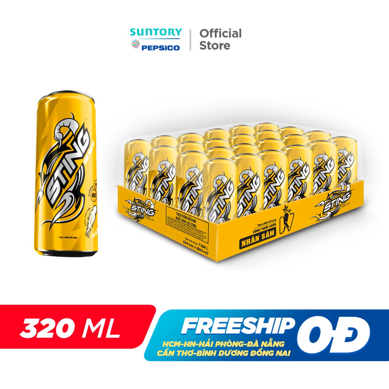 [SALE 6.6] Thùng 24 Lon Nước Tăng Lực Sting Vàng (320ml/lon)