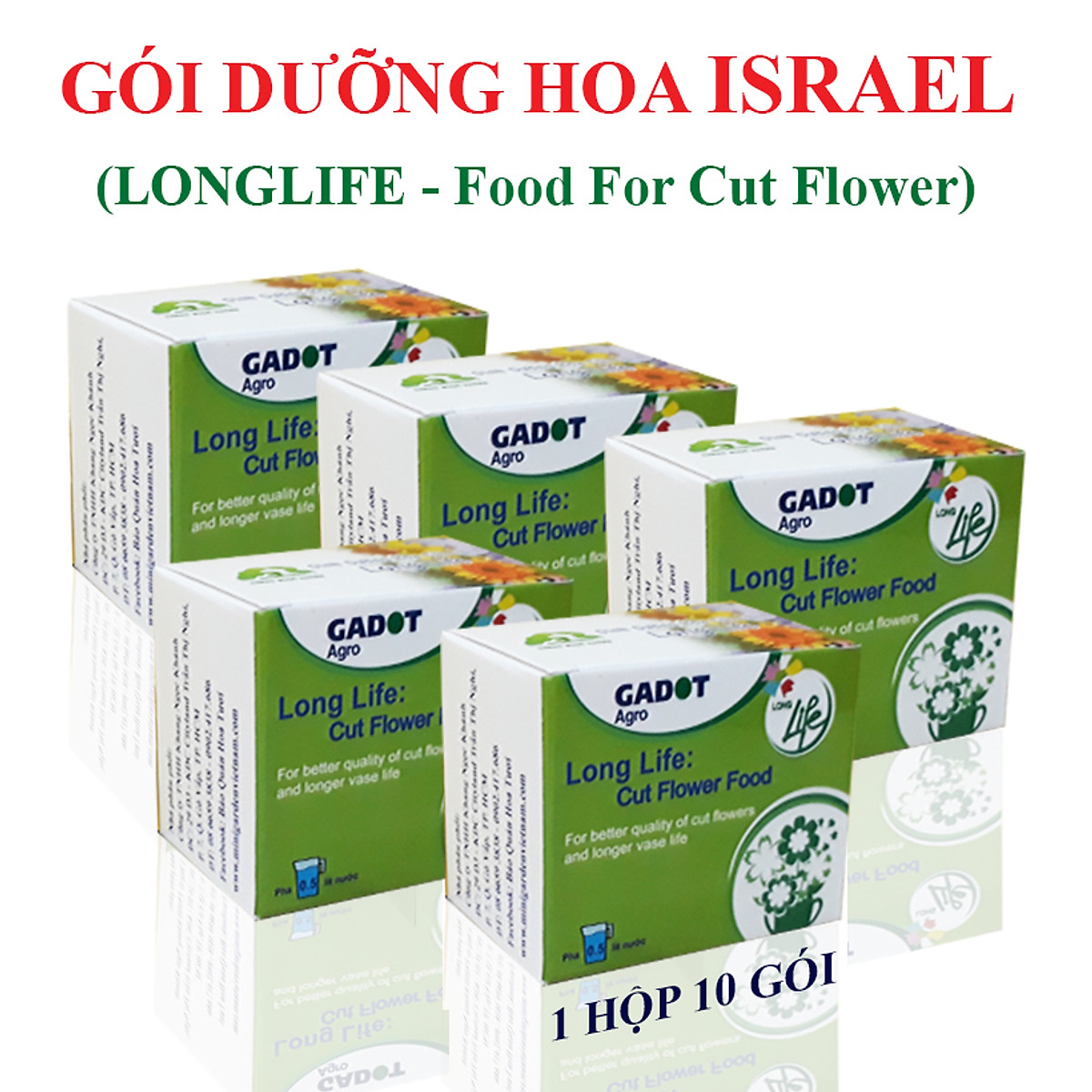 [HCM]Bộ 5 hộp Chế phẩm xử lý hoa Longlife của Israel - Bảo quản hoa cắm bình tươi lâu và 14 ngày không thối nước