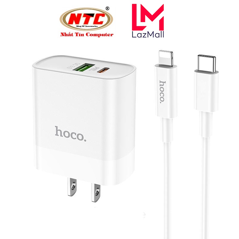 Bộ Cốc sạc 2 cổng USB và PD kèm Cáp sạc Type-C to Lightning Hoco C80 QC3.0 và PD20W (Trắng) - Nhat Tin Authorised Store