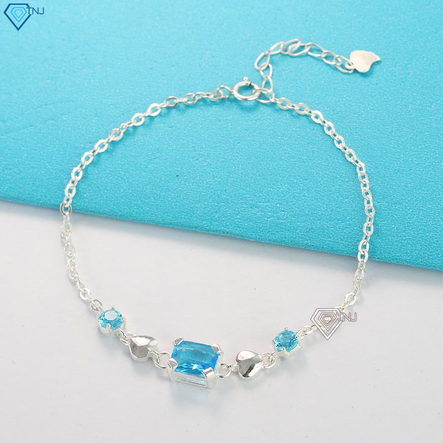Lắc tay nữ bạc thật cá tính đính đá xanh dương LTN0149 - Trang Sức TNJ