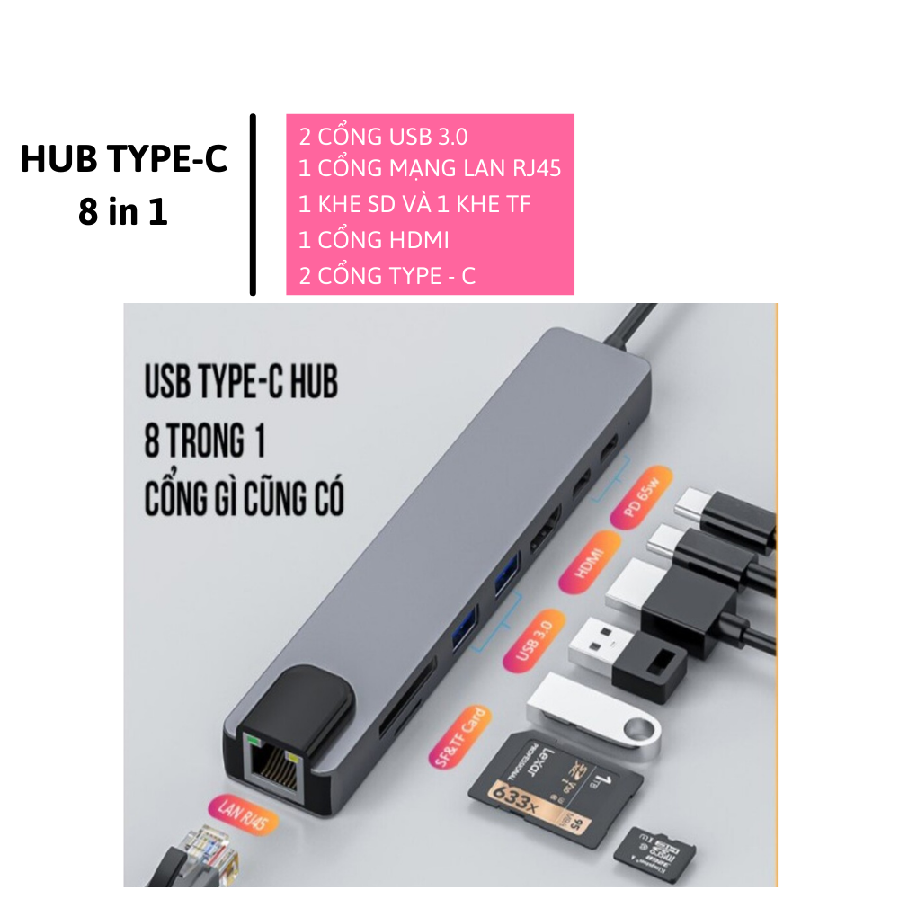Cáp chuyển USB Type-c ra 4 cổng HDMI/ VGA/ USB và cổng sạc hỗ trợ chế độ Dex - UHV41160