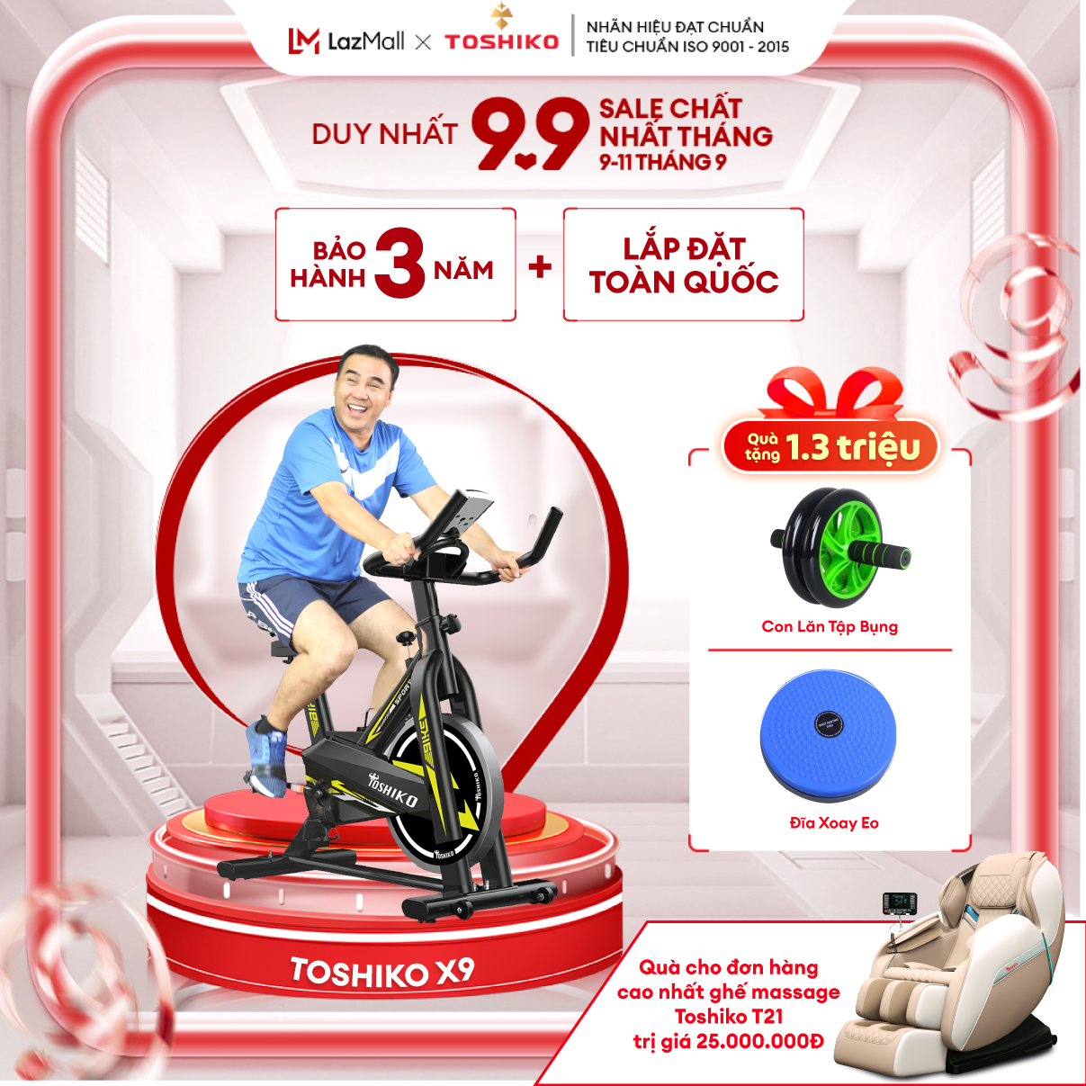 Duy nhất 9-9 giảm còn 2tr116k + quà 1,3tr] Xe đạp tập thể dục tại nhà Toshiko X9, [Hỗ trợ lắp ráp], Xe đạp tập thể dục trong nhà giúp tăng cơ, giảm mỡ, rèn luyện sức khỏe, xe đạp tập gym tăng sức khỏe