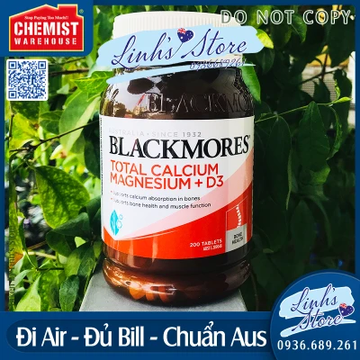 Canxi Blackmores Total Calcium & Magnesium + D3 200 viên 💙 Chemist Warehouse - Úc