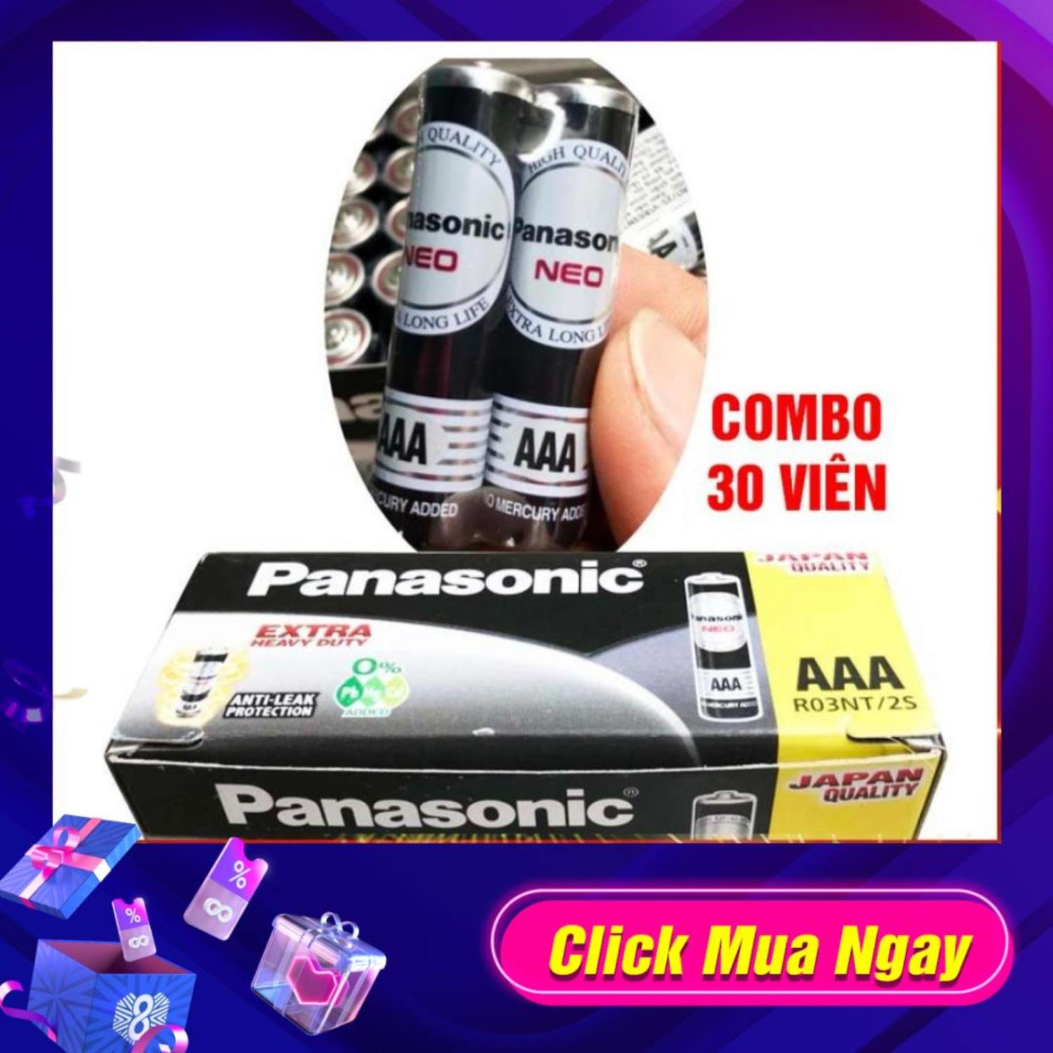 Pin AAA Panasonic R03NT/2S, Pin Panasonic Đen ( 30 Viên )