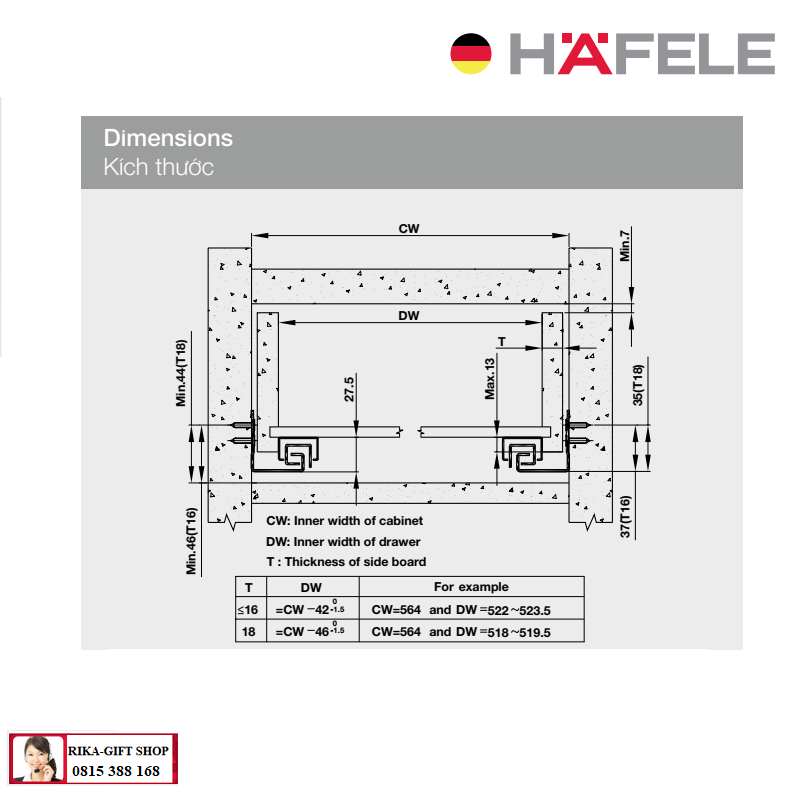 RAY ÂM HAFELE EPC EVO mở toàn phần, nhấn mở