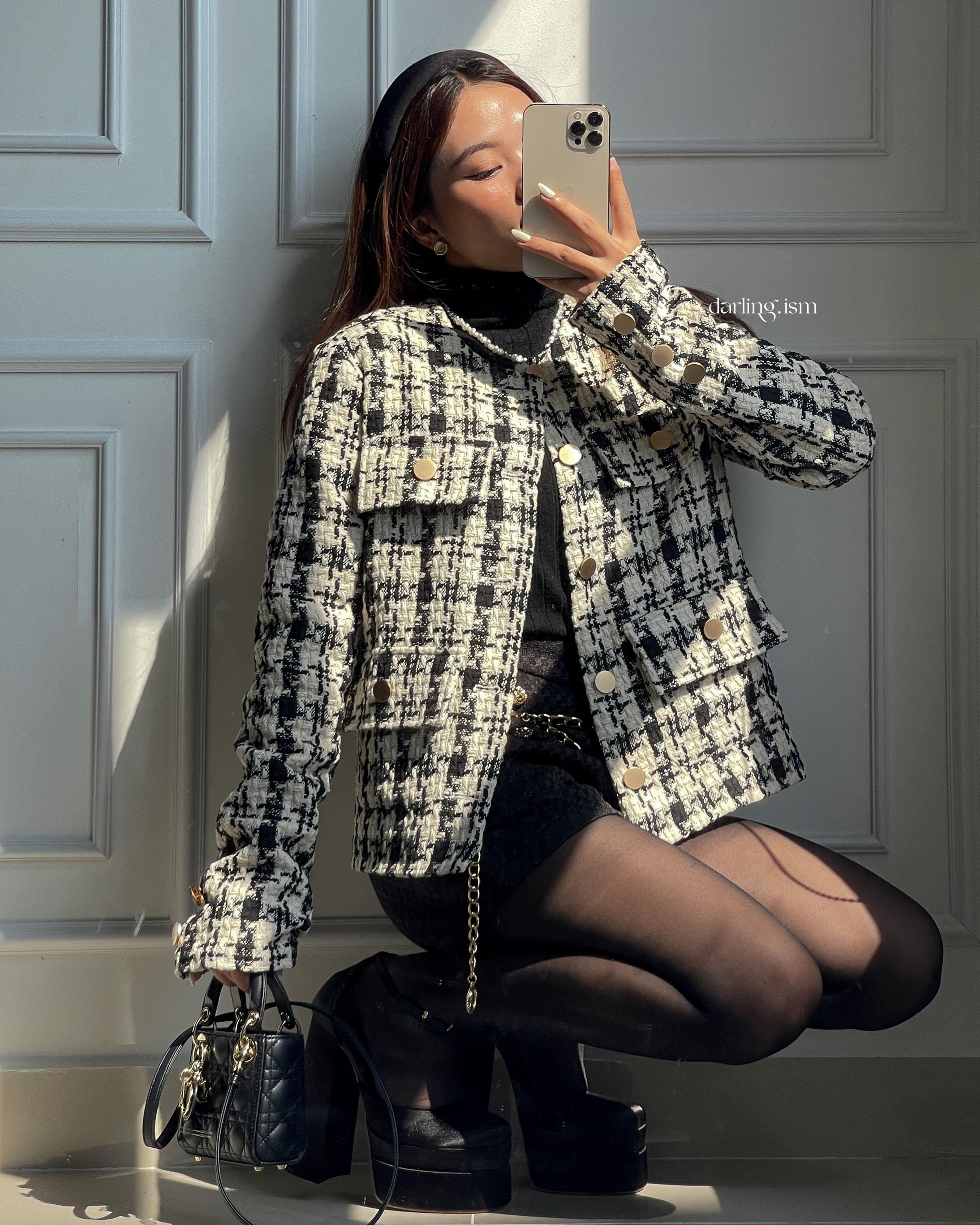 áo khoác tweed cổ tròn jade jacket - darling.ism