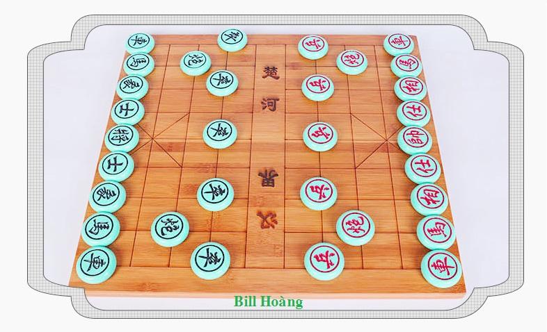 Bàn cờ gỗ trúc và cờ tướng Mr bill