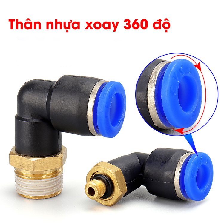 Đầu nối nhanh góc PL 4 6 8 10 12 14 16 ren ngoài 01 02 03 04