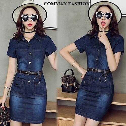 CAO CẤP Đầm Jean Body Phối Túi 3705
