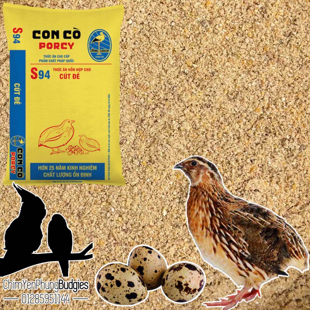 1kg Cám Con Cò S94 Thức ăn hỗn hợp cho cút đẻ Porcy Mới.