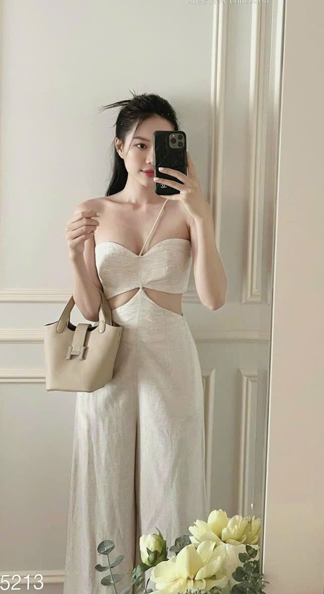 Jum lenin quần ống rộng dài, jum nữ cup ngực lệch vai hàng cao cấp bán shop, jum đi tiệc, đi biển sang chảnh
