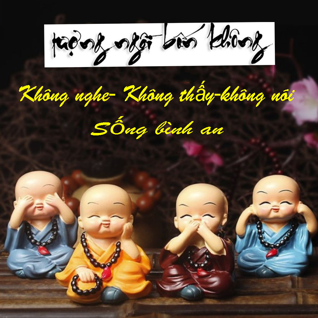 Bộ tượng bốn chú tiểu tứ không bằng gốm sứ bộ tượng chú tiểu hòa thượng tứ không - bộ tượng 4 tư thế , trang trí xe hơi,