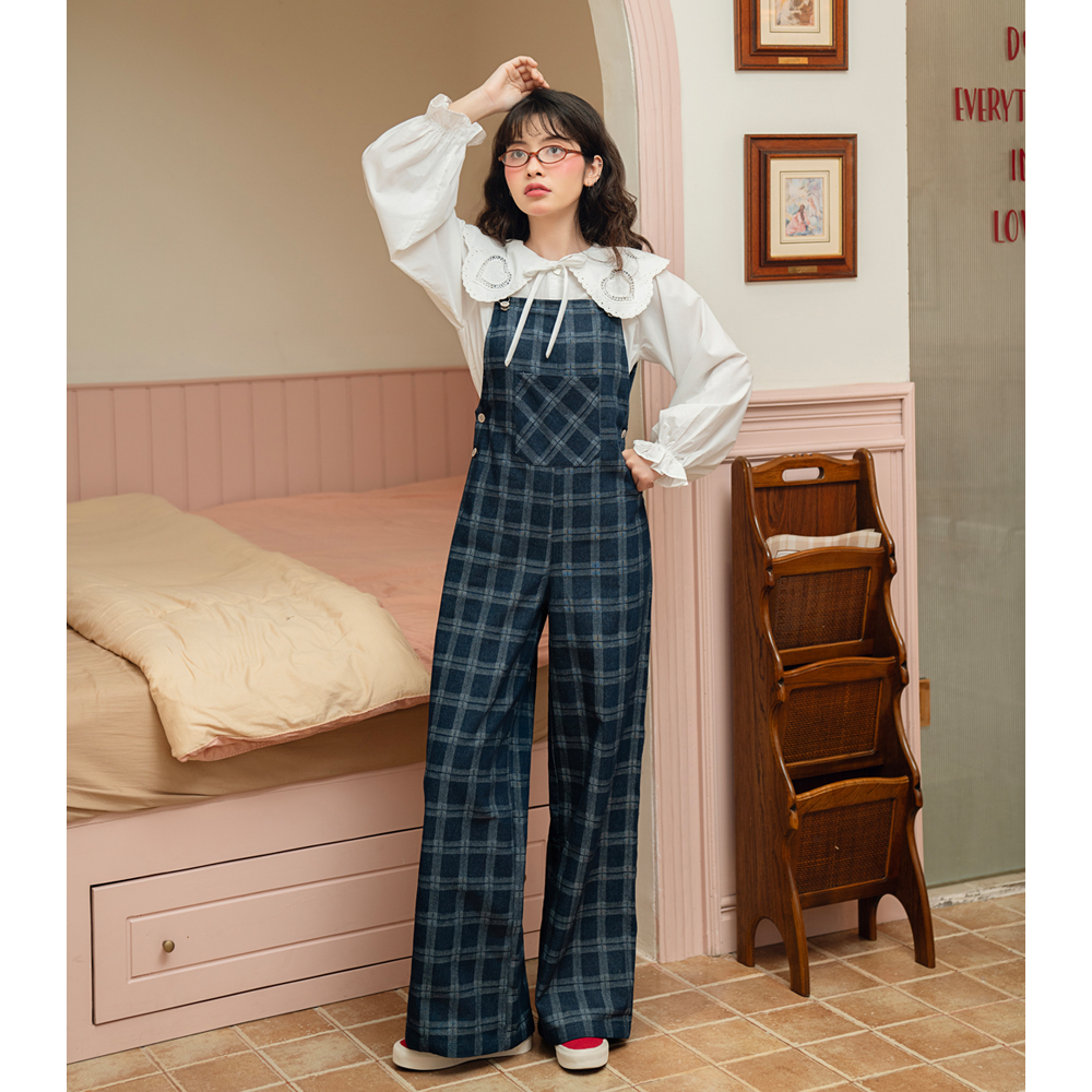 BLEUBIRD Quần yếm denim kẻ caro Robin Dungaree