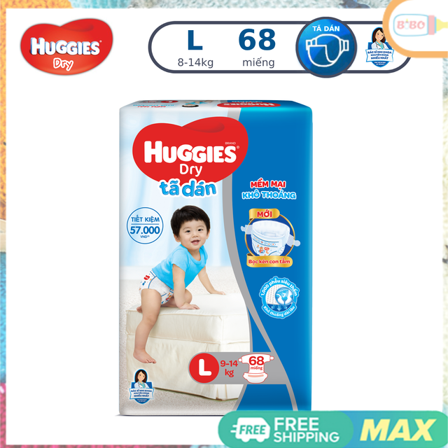 Tặng 6 miếng tả -tã dán huggies dry super jumbo m76/l68/xl62/xxl56