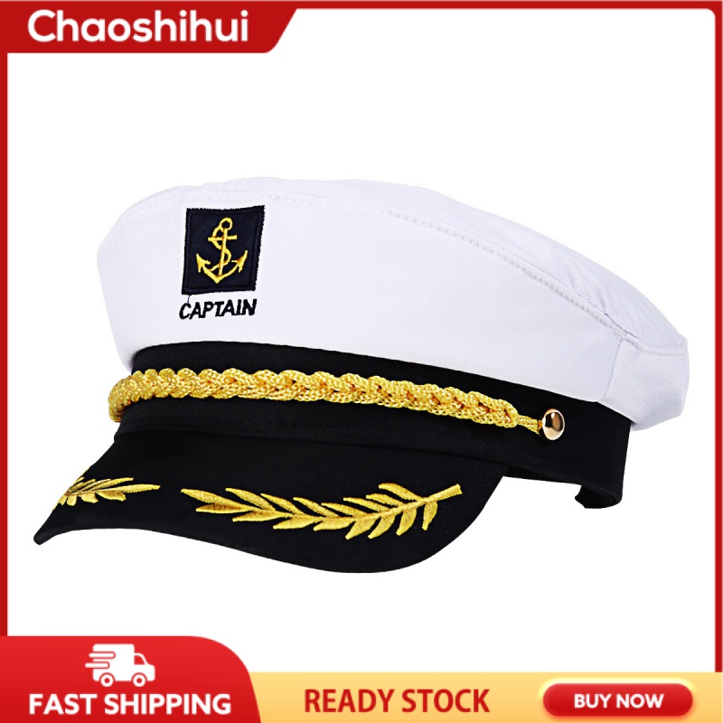 BESTOYARD Adult Yacht Boat Ship Sailor Captain Costume Hat Cap Navy Marine Admiral (White)