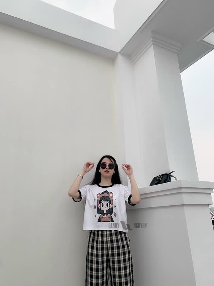 Sét bộ quần caro + áo thun in hoạt hình dễ thương TTSLA0371