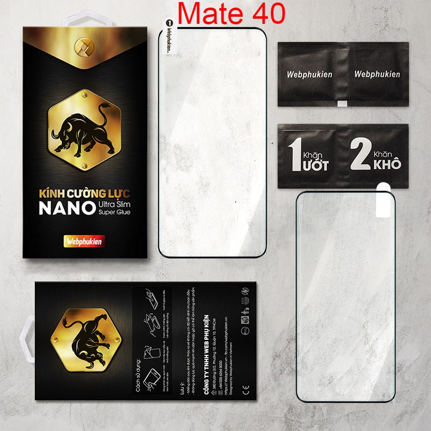 Miếng dán cường lực Webphukien cho Huawei Mate 20 Pro, Mate 30 Pro, Mate 40 Pro, Mate 40, P30 Pro, P40 Pro, Nova 8 Keo viền Cong 3D theo màn hình